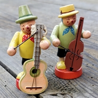 Kontrabas musikkere gult og grønt tøj bemalet træ figurer Erzgebirge tysk håndarbejde
